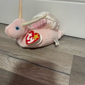 Ty Pink Snail Plush with Gold Horn swirly 1999